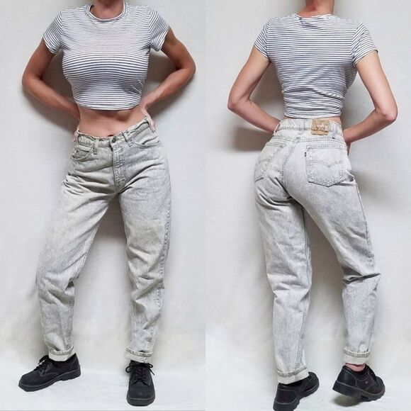 RARE Vintage 80s Levi's 550 Gray Acid Wash Grunge High Waisted Mom Jeans - Picture 1 of 16